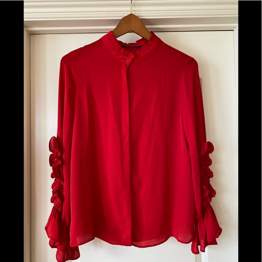 Zara Basic Button front long sleeve blouse